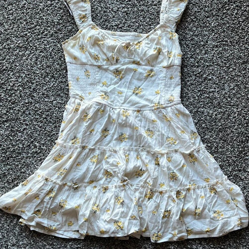 Aeropostale Floral Mini Dress Womens Medium White And Yellow Flower Flowy Dress - Picture 1 of 8